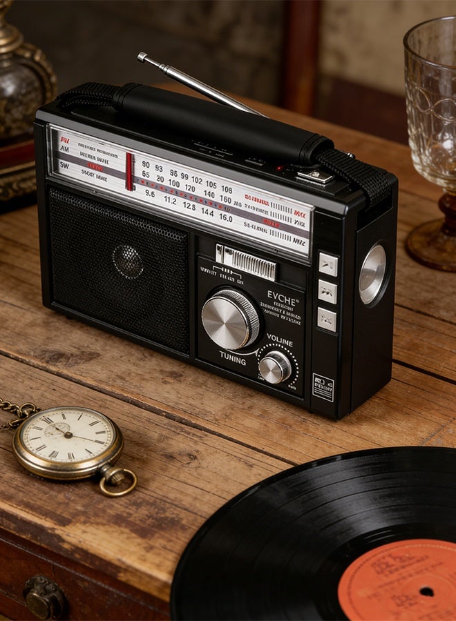 EVCHE Bluetooth Portable Radio with Flashlight Multi-Band FM/AM/SW, USB/TF Card MP3 Player, AUX Input, Rechargeable Battery, Black - Image 2